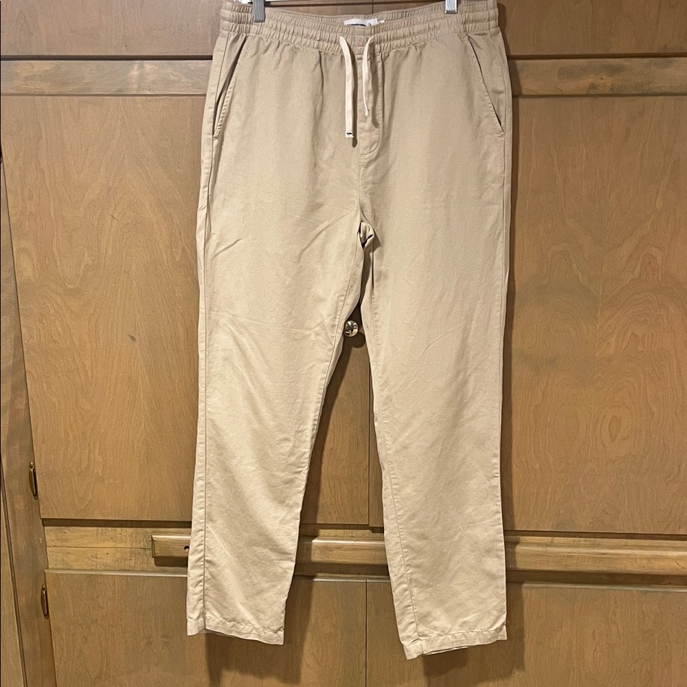 Wellen Easy Chino Pants Men's Large Khaki Organic Cotton Linen Blend Drawstrings